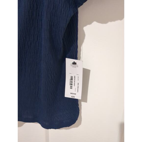 ANA Navy NWT Square Neck Puff Short Sleeve Medium Crinkle Material With Stretch - Picture 10 of 13